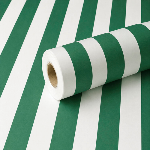 A roll of White & Green Striped Frosted Film, measuring approx. 80cm x 80m.