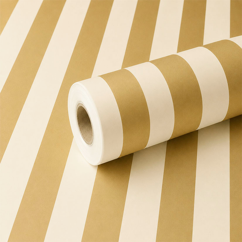 A roll of Beige & Gold Striped Frosted Film, measuring approx. 80cm x 80m.
