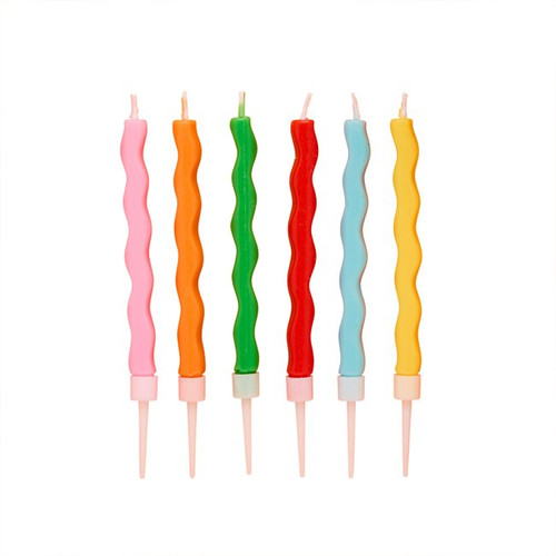 A pack of 12 Playful Brights Wavy Candles.