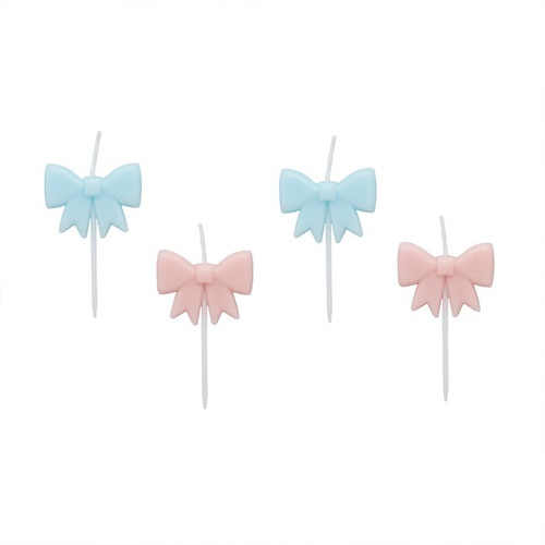 A pack of 4 Pastel Pink & Blue Bow Candles.