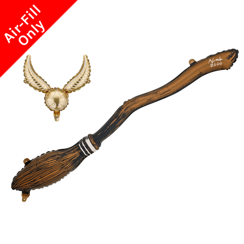 A set of 2 Harry Potter Broom & Golden Snitch Foil Balloons, manufactured by PartyDeco.