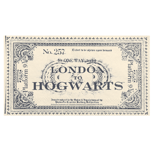 A set of 20 Harry Potter Hogwarts Ticket Paper Napkins, manufactured by PartyDeco.