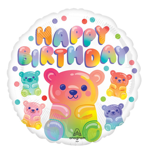 An 18 inch Gummy Bear Birthday Foil Balloon, manufactured by Anagram.