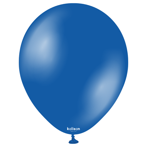 A pack of 50 11" Metallic Sapphire Blue Latex Balloons, manufactured by Kalisan.