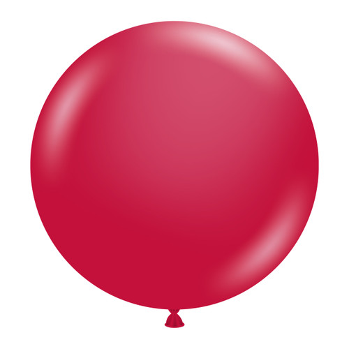 A pack of 25 17" Starfire Red latex balloons, manufactured by Tuftex.