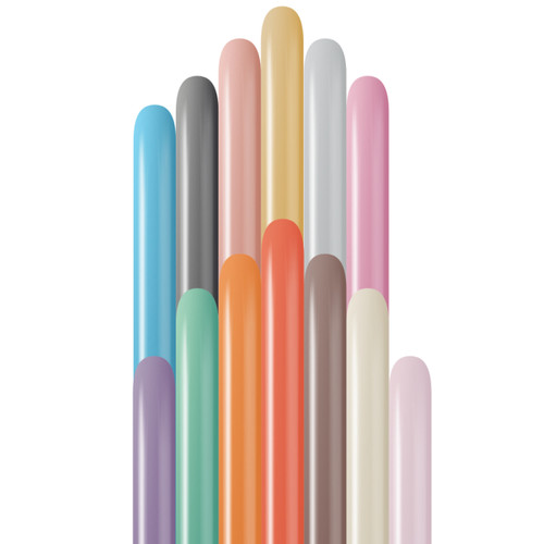 A pack of 50 160 Mirror Assorted Kalisan Nozzle Up Entertainer Balloons.