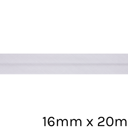 A reel of White Polycotton Bias Binding, measuring approx. 16mm x 20m.
