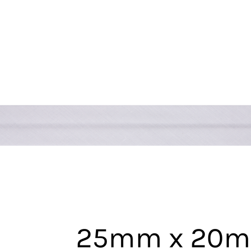 A reel of White Polycotton Bias Binding, measuring approx. 25mm x 20m.