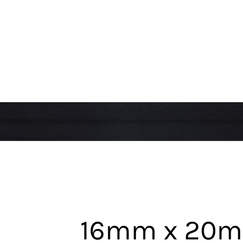 A reel of Black Polycotton Bias Binding, measuring approx. 16mm x 20m.