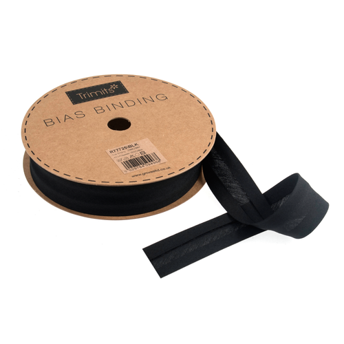 A reel of Black Polycotton Bias Binding, measuring approx. 25mm x 20m.