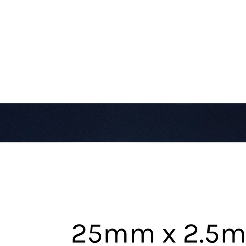 A reel of Navy Blue Polycotton Bias Binding, measuring approx. 25mm x 2.5m.