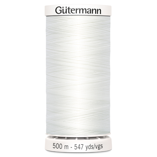 A 500m spool of White Sew All Thread, manufactured by Gutermann.