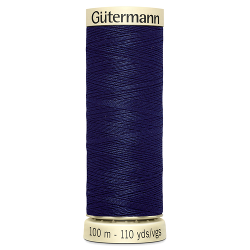 A 100m spool of Classic Navy Sew All Thread, manufactured by Gutermann.