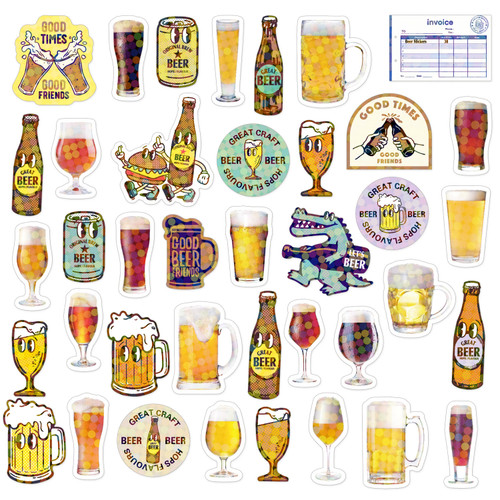 A box of Haco Beer Stickers, manufactured by Greeting Life.