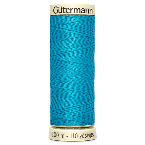 A 100m spool of Cyan Blue Sew All Thread, manufactured by Gutermann.