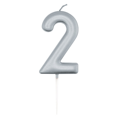 6cm Number 2 Metallic Silver Birthday Candle (1)