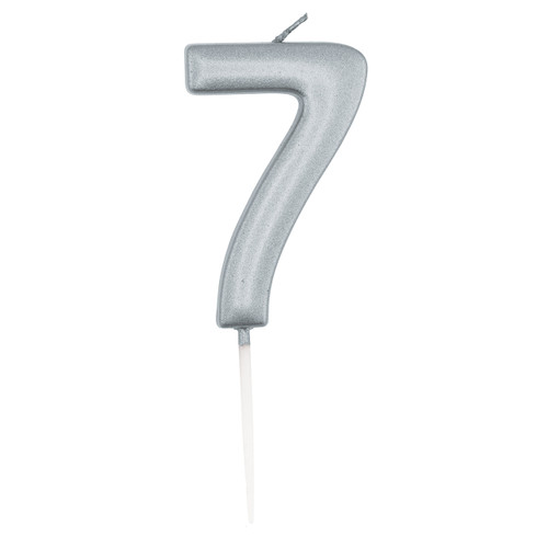 6cm Number 7 Metallic Silver Birthday Candle (1)