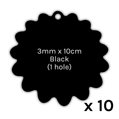 Black Acrylic Wavy Flower Tags - 3mm x 10cm (1 hole) (10)