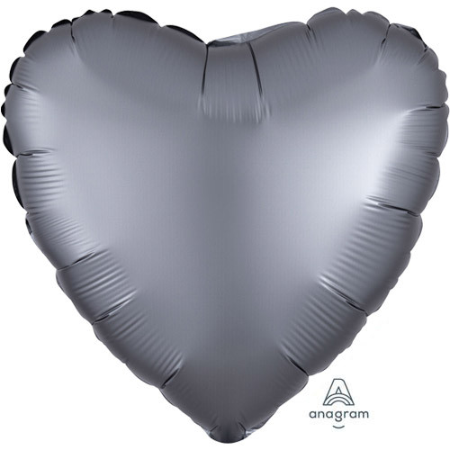 18" Graphite Satin Heart Foil Balloon (1) - UNPACKAGED