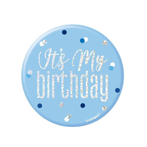 3 inch It's my Birthday Glitz Blue & Silver Badge (1)