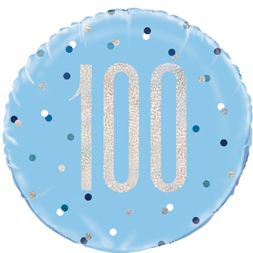 18 inch 100th Birthday Glitz Blue & Silver Foil Balloon (1)