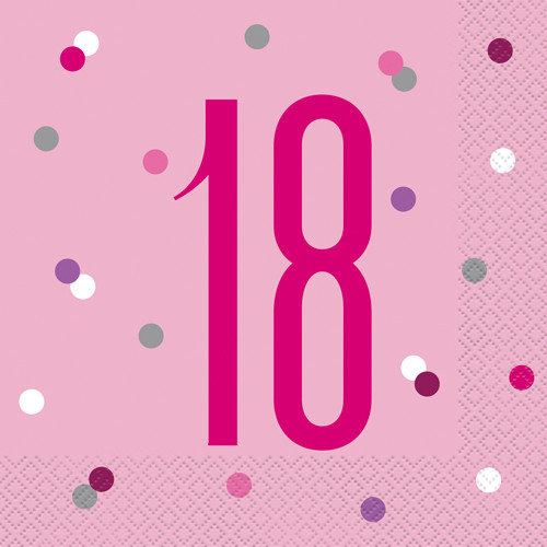 18th Birthday Glitz Pink & Silver Paper Napkins (16)