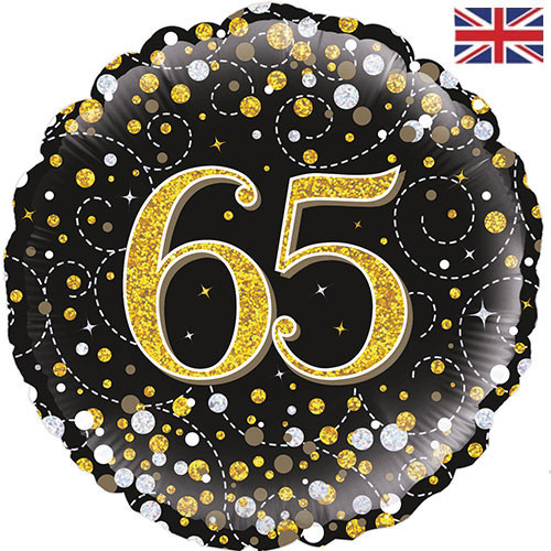 18 inch 65th Birthday Black & Gold Fizz Foil Balloon (1)