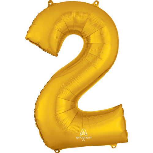 A 34 inch Anagram Gold Number 2 Foil Balloon, manufactured by Anagram.