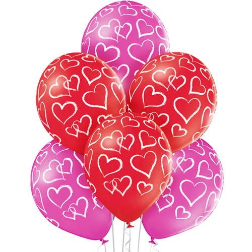 12 inch Red & Pink Hearts Latex Balloons (6)