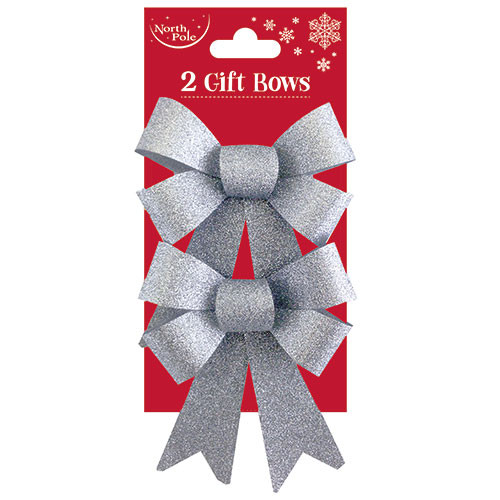 Silver Glitter Gift Bows (2)