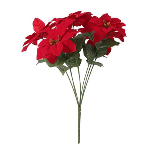 43cm Red Poinsettia Bunch - 7 Heads (1)