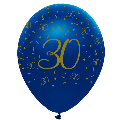 12 inch 30th Birthday Navy & Gold Latex Balloons (6)