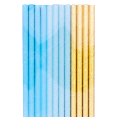 Blue & Gold Paper Straws (24)