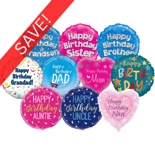 18 inch Family Birthday Foil Pack (50 Balloons) 18 inch Family Birthday Foil Pack (50 Balloons)