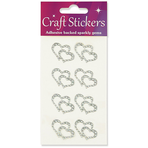 Silver Heart Diamante Craft Stickers (1)