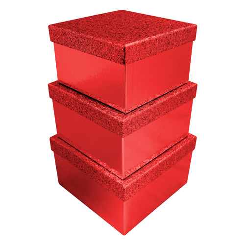 Red Glitter Square Gift Boxes (3)