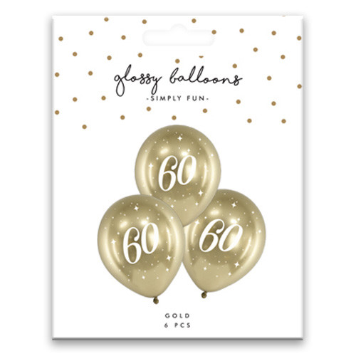 12 inch Age 60 Gold Gloss Latex Balloons (6)