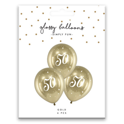 12 inch Age 50 Gold Gloss Latex Balloons (6)