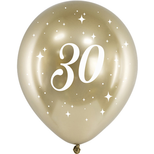 12 inch Age 30 Gold Gloss Latex Balloons (6)