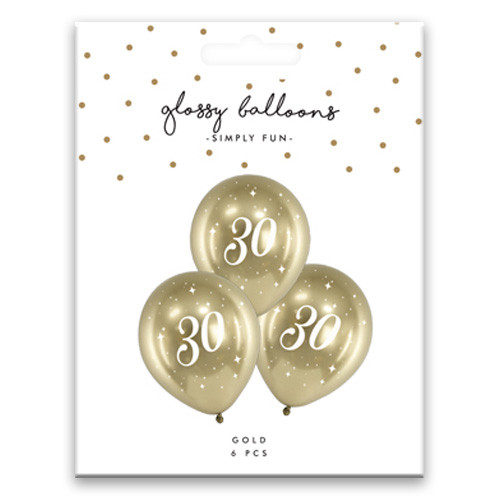 12 inch Age 30 Gold Gloss Latex Balloons (6)