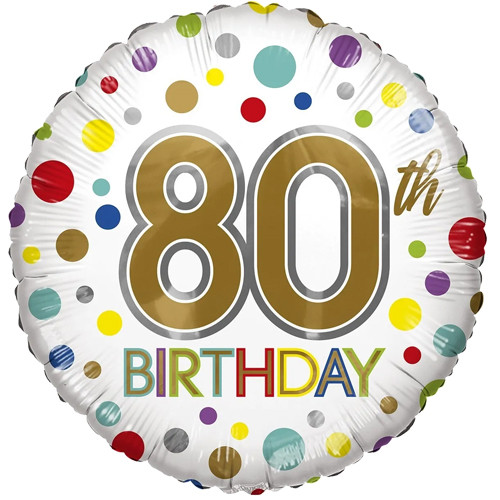 18 inch Birthday Rainbow Dots Age 80 Eco Foil Balloon (1)