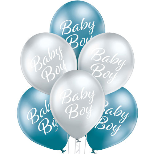 12 inch Baby Boy Gloss Assorted Latex Balloons (6)