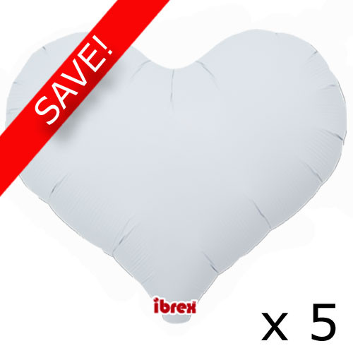 Pack of 5 25" White Heart Jelly Foil Balloons