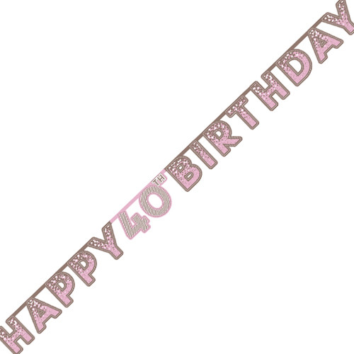 Happy 40th Birthday Pink Holographic Letter Banner - 2.2m (1)