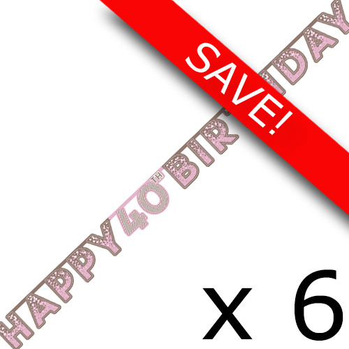 Pack of 6 Happy 40th Birthday Pink Letter Banners - 2.2m