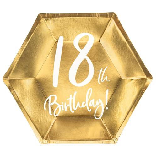 18th Birthday Gold & White Paper Plates (6)