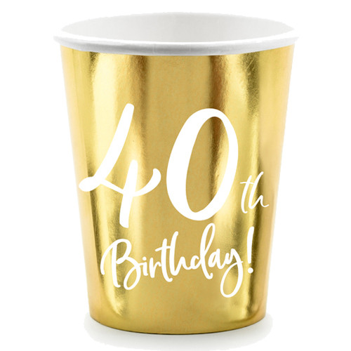 40th Birthday Gold & White Paper Cups (6)