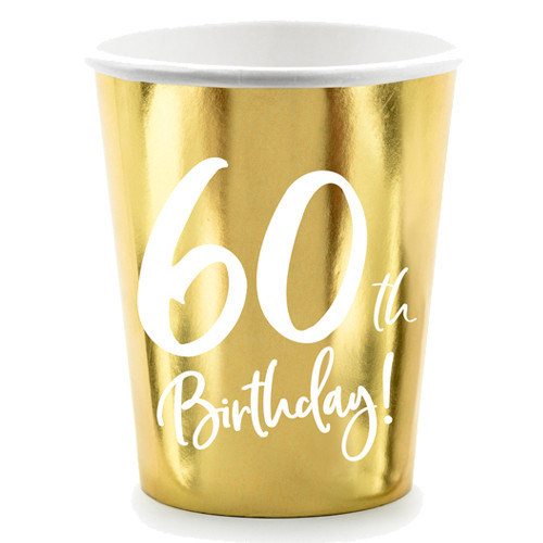 60th Birthday Gold & White Paper Cups (6)