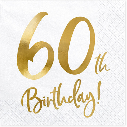 60th Birthday Gold & White Paper Napkins (20)