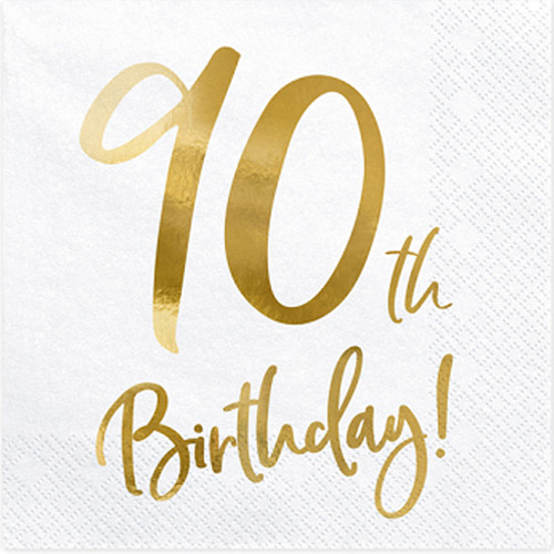 90th Birthday Gold & White Paper Napkins (20)